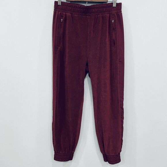 ZYIA Active L Maroon Soft Cozy Fleece Pull-on Joggers Elastic Waist Sweatpants - Picture 3 of 16